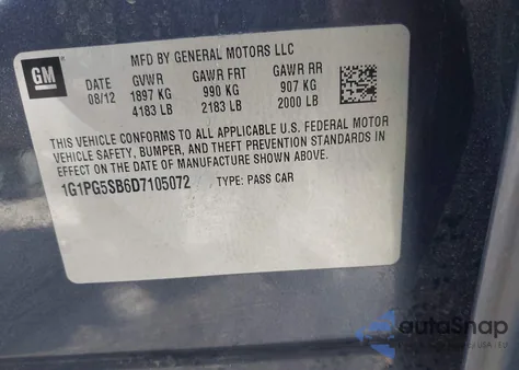 2013 Chevrolet Cruze Ltz из США, поврежденный, VIN 1G1PG5SB6D7105072